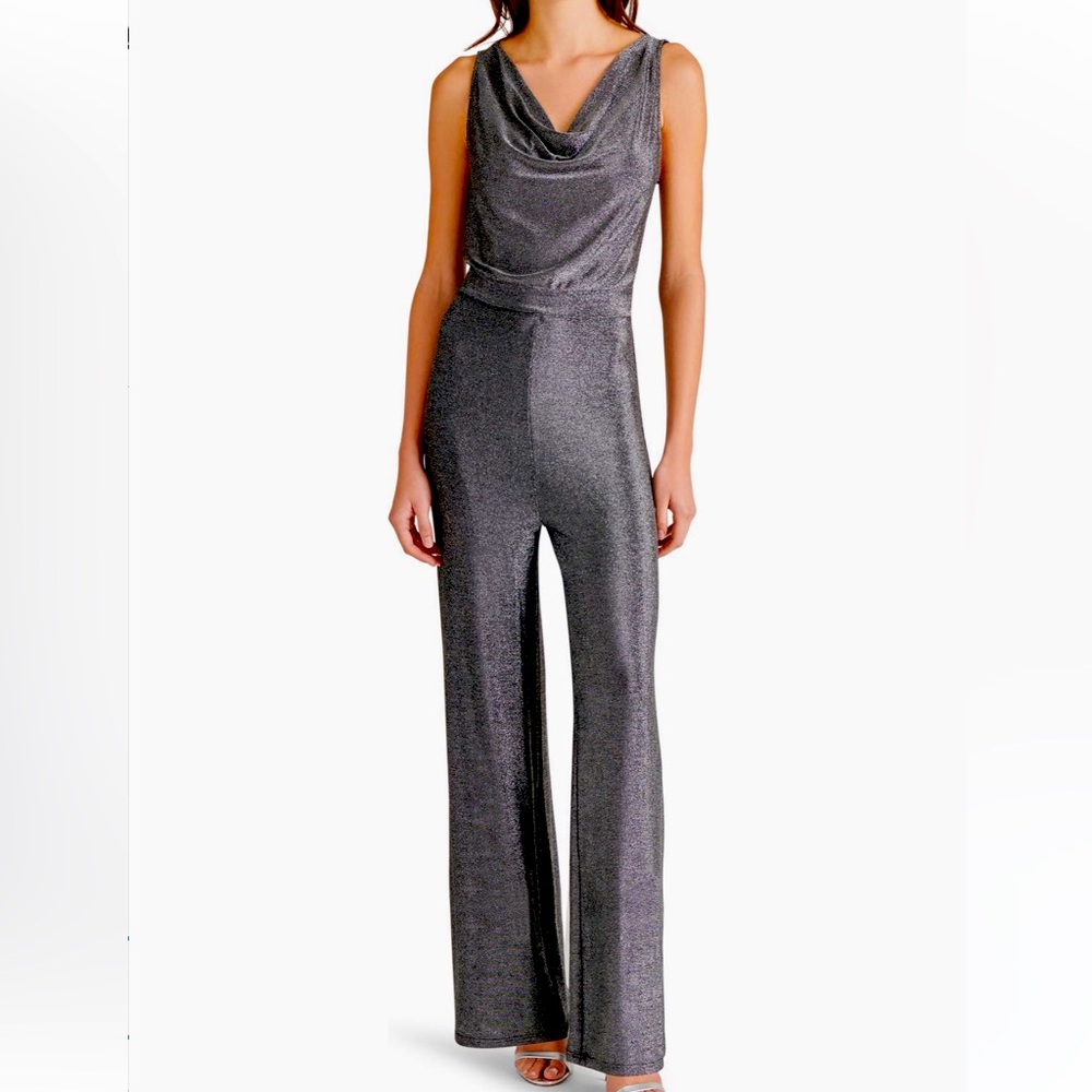 STEVE MADDEN METALLIC WIDE LEG JUMPSUIT IN GUNMETAL Size XS